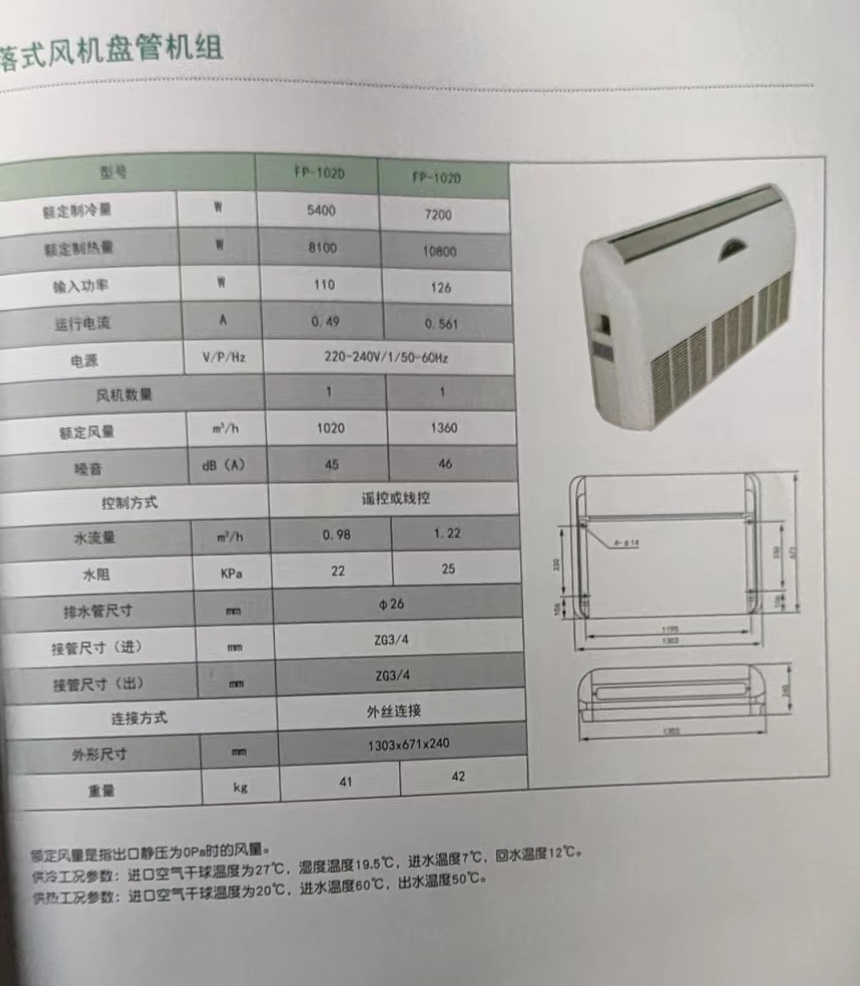 吊落式風機盤管，坐吊式空調器，生產廠家參數/規格(圖2)